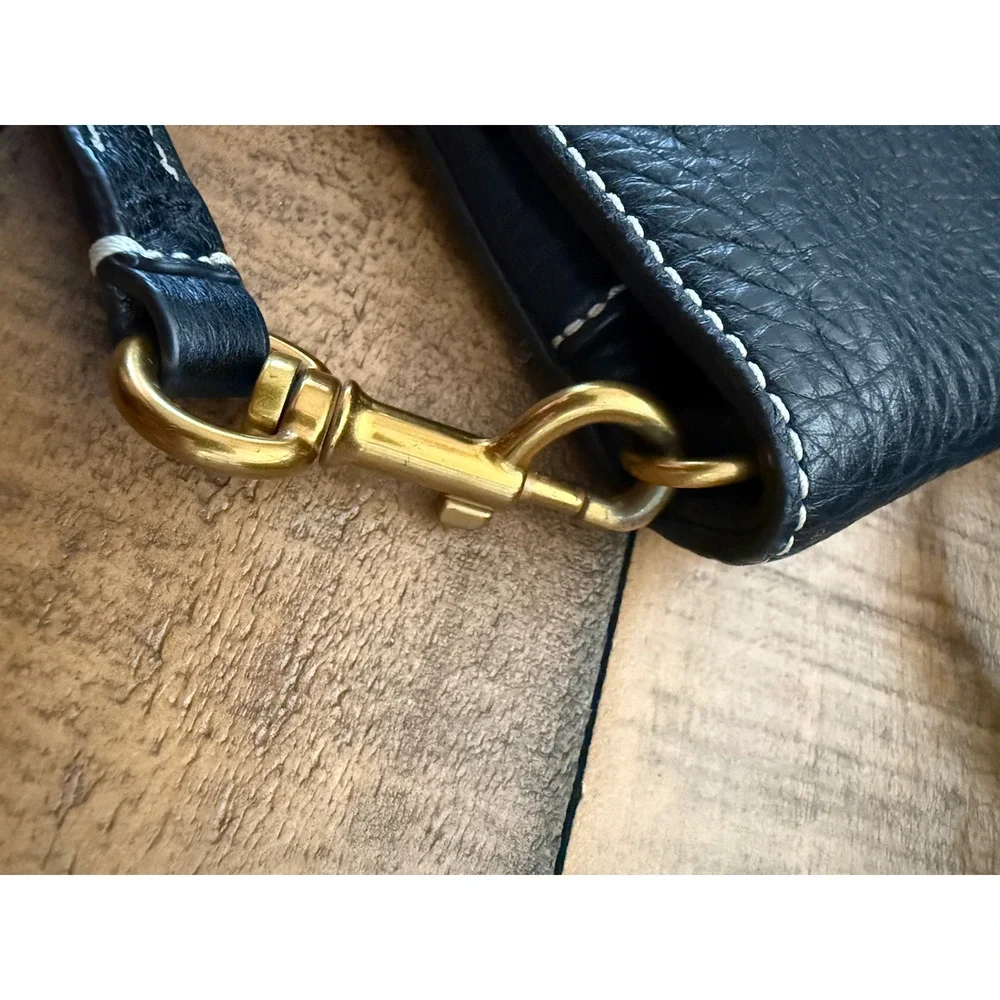Tory Burch Leather Crossbody Bag Medium Black Pebbled Perforated Circle Logo